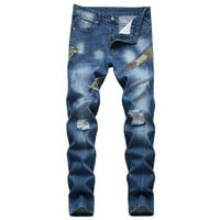 Homodles Muški ležerne tanke FIT Jeans - Trendy Splice Jeans Blue Veličina XL
