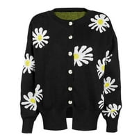 Hueook džemperi za žene Nove tipke za ispis V-izrez dugih rukava Ležerne prilike, Pleteni V-izrez Chunky