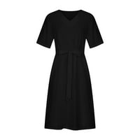 Ženske haljine V-izrez Čvrsta haljina s kratkim rukavima Srednja dužina A-line haljine crna 2xl