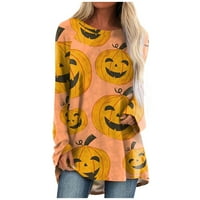 Džemperi za Halloween za žene za žene Halloween Print dugih rukava srednje dužine TOP bluza zlato s