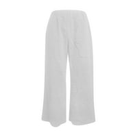 Feternal dame Solid Boja pamučna posteljina elastična struka labave hlače za noge casual pantalone teretni