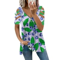 Ženski vrhovi ženske modne povremene patentne patentne majice s V-izrezom tiskani s kratkim rukavima
