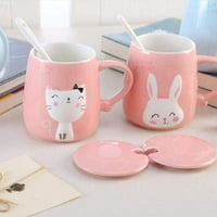 Ružičasta mačja šolja Oz, slatka kitty šalica za kavu sa poklopcem i keramičkom kašikom za mačje ljubitelje