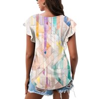 HFYIHGF Smanjite ženske vrhove ruffle Cap rukav majice Trendy ljeto slatko smiješno tiskano grafički