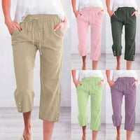 Jerdarske hlače Moda Žene Ležerne prilike pune boje elastične hlače Ravne široke noge pantalone sa džepnim