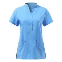 Košulje za žene Labavi fit grafički kratki rukav V-izrez gumb vrhovi sestrinske radne uniforme majice