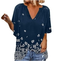 Košulje za žene Henley V izrez Dressy Casual Bluze i vrhovi cvjetni ispis pola rukave labave majice