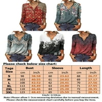 HAITE Women gumba V izrez T-majica Comfy dugih rukava Tee Dailywer cvjetni print Nacionalni stil Pulover