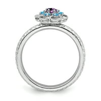 Sterling srebrni ljubičasti ametist Blue Topaz slagasti prsten veličine 8. Kamena rođenja draguljastog