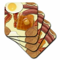 3Droza doručak Bacon Jaja vafli Pozadina mekih podmetačica, set od 8