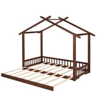 Ikayaa Produžavajući kućni krevet, Drvena dnevna kreveta, orah