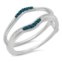 DazzlingRock kolekcija 0. Carat 10k Round Blue Diamond Wedding Band Guard Dvostruki prsten CT, bijelo zlato, veličina 8