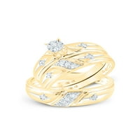 Čvrsta 10k žuto zlato Njegov i njen okrugli dijamantski pasijans poprečni par, par tri prstena za brisalne