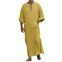 Iopqo Muške majice Muški Ležerne modne pamučne posteljine V izrez dugi rukav rub jakna Topmens košulje