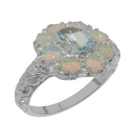 Britanci napravio je 9k bijeli zlatni prsten s prirodnim prstenom od Aquamarine & Opal Womens - Opcije veličine - Veličina 7.25
