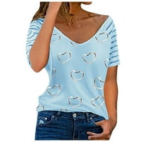 Žene Ležerne prilike sa labavim košulje kratki rukav modni klopci za modne srce T-majice Tee Sky Blue