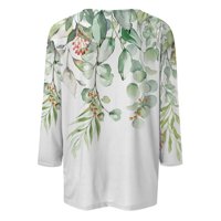 Huachen Womens Ljeto Novo dugme ovratnik modne ruke za printeve cvjetni ispis majica Slim top casual