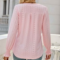 Prodaja Ženska majica s dugim rukavima, pune boje udubljene rupce, ležerne pulover, modna odjeća ružičasta