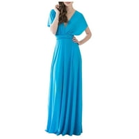 Ljetne haljine za žene bez rukava A-line maxi slobodno vrijeme V-izrez puna haljina plava m