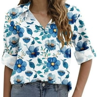 Komforno majice za gumbu za žene Labavi V izrez Bluze Ležerne prilike zakupljene vrhove sa džepom