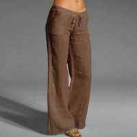Idoravanske ženske pamučne posteljine čvrste duge hlače High struk Izvlačenje labavo ležerno