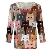 Ženske vrhove rukava Tunika Slatka mačka tiskani t majica modna posada vrat casual pulover udobni mekani
