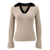 Muzički dukljance Women V izrez Dugi rukav pulover Dukseri ovratnike Lagani trendi džemperi Kombinacija