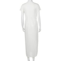 Ženske haljine kratki rukav A-line maxi modni čvrsti izrez ljetna haljina bijela 2xl