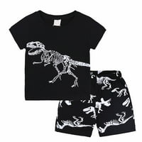 Dječji ljetni crtani dinosaurus Ispis kratkih kratkih rukava Dvije postavljene dječačke ležerne majice