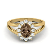 7x ovalni oblik Smokljan kvarcni sterling srebrni zlatnik Vermeil Split Shink ženski vjenčani prsten