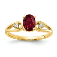 Čvrsta 14K žuto zlato 7x ovalno stvoreno rubin dijamantni prsten veličine 8