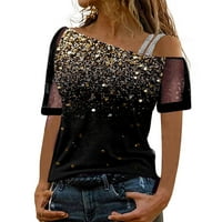 Ženske košulje s kratkim rukavima Ženska ležerna bluza Ispisuje majica MESHET-ramena patchwork kratkih