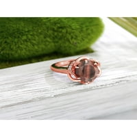 Gem Stone King 4. CT ovalni crveni tigar oko 18K ružičasti pozlaćeni srebrni prsten