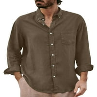Muška košulja za reverl, puna boja dugih rukava s dugim rukavima, labava bluza sa džepom prsa