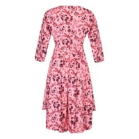 Ženske oblače V-izrez Cvjetni A-line srednje dužine Ležerne haljine ljetne rukave ružičaste s