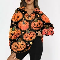 Yubatuo ženski povremeni modni dugi rukav Halloween Print Prevelici Zip dukserirt Top dukseri za žene