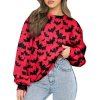 Ženski ležerni okrugli vrat Halloween Print dugih rukava dukserica Labavi pulover Duks vrh