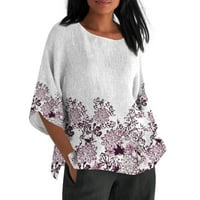 Ljetne ženske košulje Žene Ljeto pamučno posteljina labava fit bluza s rukavima retro tiskana majica