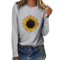 Zhizaihu Sunflower uzorak Ispisuje Bluzes Crew Crt Crt dugih rukava Ležerne majice Silver XXL