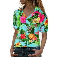 Mnjin majice za žene bluza cvijeće napušta bluzu ananas funky majica prednjepocke ženske havajske tiskene majice T-SHIrt zeleno xxl