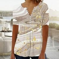 WHLBF Clearence ženske bluze vrhovi ljetni V-izrez Print casual labav gornji gumb s kratkim rukavima