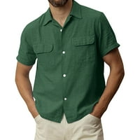HUMPA majice za muškarce modna casual top majica Čvrsti džep u boji Jednostruka košulja pamučna i posteljina
