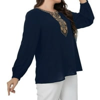 Žene plus bluze casual geometrijski print začepljen bluza mornarsko plava 1xl