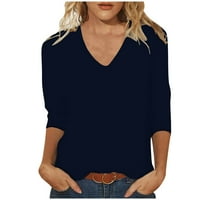 Sleeve V-izrez Solid Ispiši labavi klasični bluze Žene Poslovni casual vrhovi tamno plava veličina m