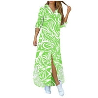 Ženska hamba dolje haljina casual dugih rukava Maxi haljine labave tiskane majice haljina zelena m