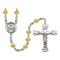 St. Kateri Tekakwitha Srebrna krunica od novembra žuta vatre Polirani perle Crucifi Veličina medaljine