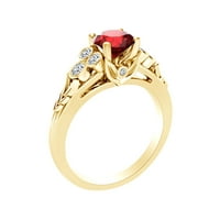 1. Karatni okrugli oblik simulirani ružičasti rubin i prirodni dijamantni listovi zaručni prsten 14K