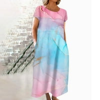 GDFUN Fashion Women ljetni okrugli vrat Casual Fashion Print Pulover kratki rukav Ženska haljina