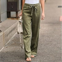 Cotonie Fashion Women Solid Color Lanene kašike ravne ležerne pantalone