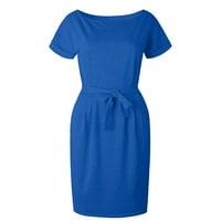 Haljine za žene ženski bodycon vrat kratkih rukava, duljina koljena, kasurne haljine, plave s